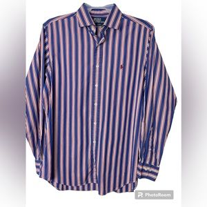 Ralph Lauren Mens Dress Shirt 16 1/2 Blue Orange Striped Classic Fit